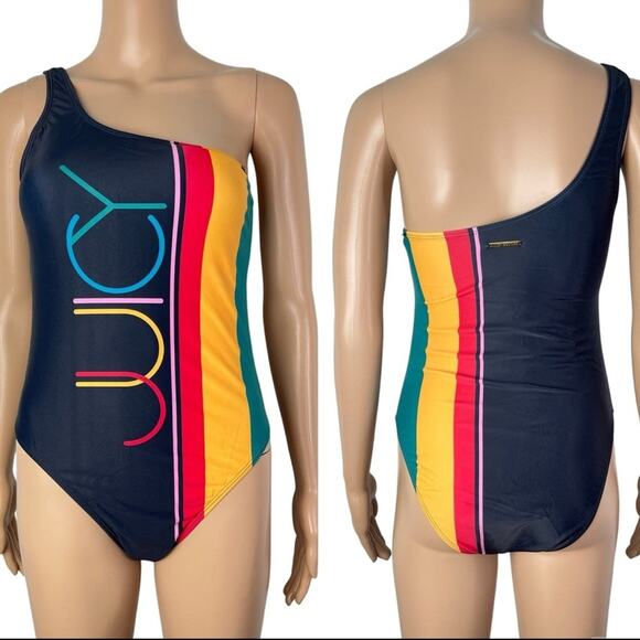 Juicy Couture One Shoulder Black Color Block One Piece Bathing Suit - Picture 1 of 13